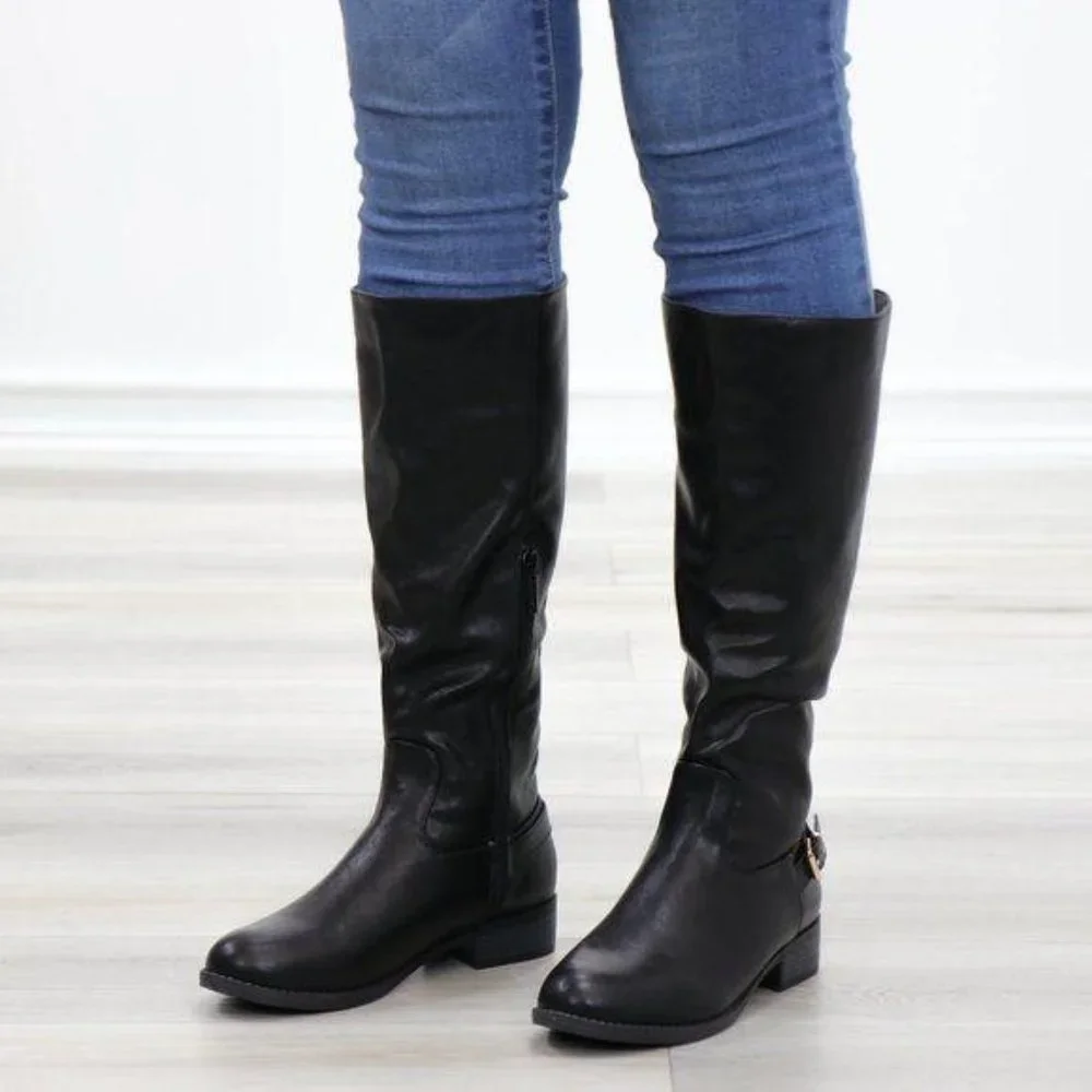 Rider Chick Mid Calf Boots Gold Buckle & Zipper - Picture 7 of 14